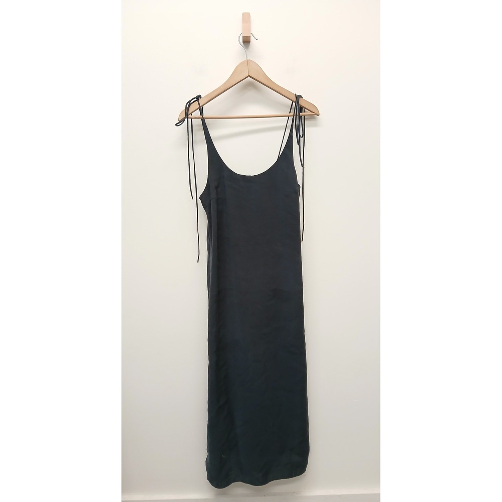 Zara Slip Dress Womens Small Black Tie Shoulder Midi Double Side Slit